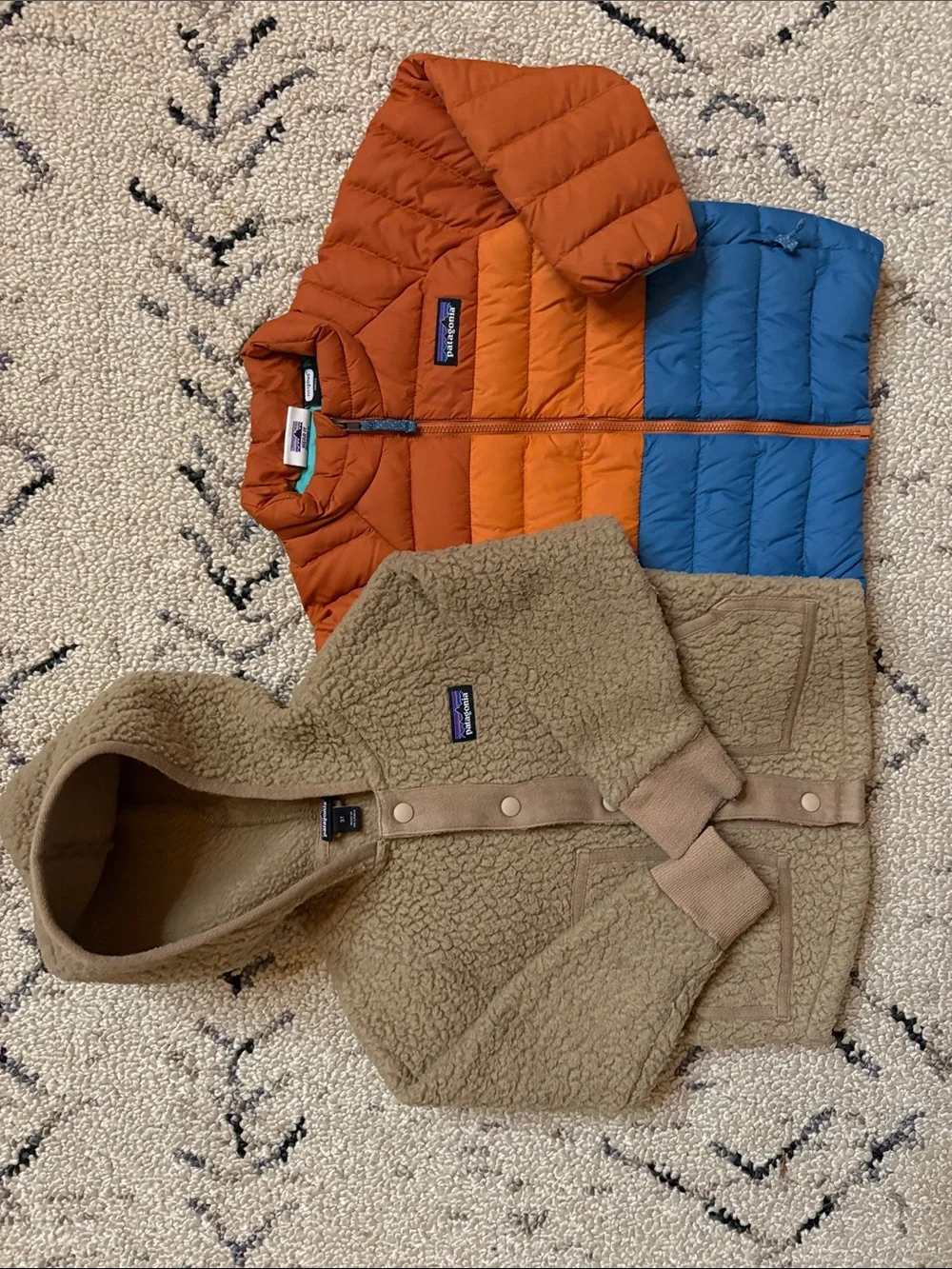 Patagonia Kids Puffer Jacket & Tan Sherpa Hoodie (3T)